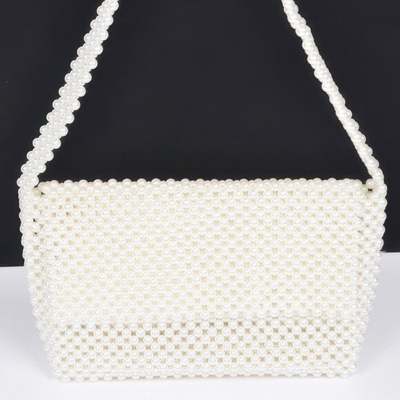 Hand Made Faux Pearl Bead Flap Shoulder Bag - Picture 2 of 4